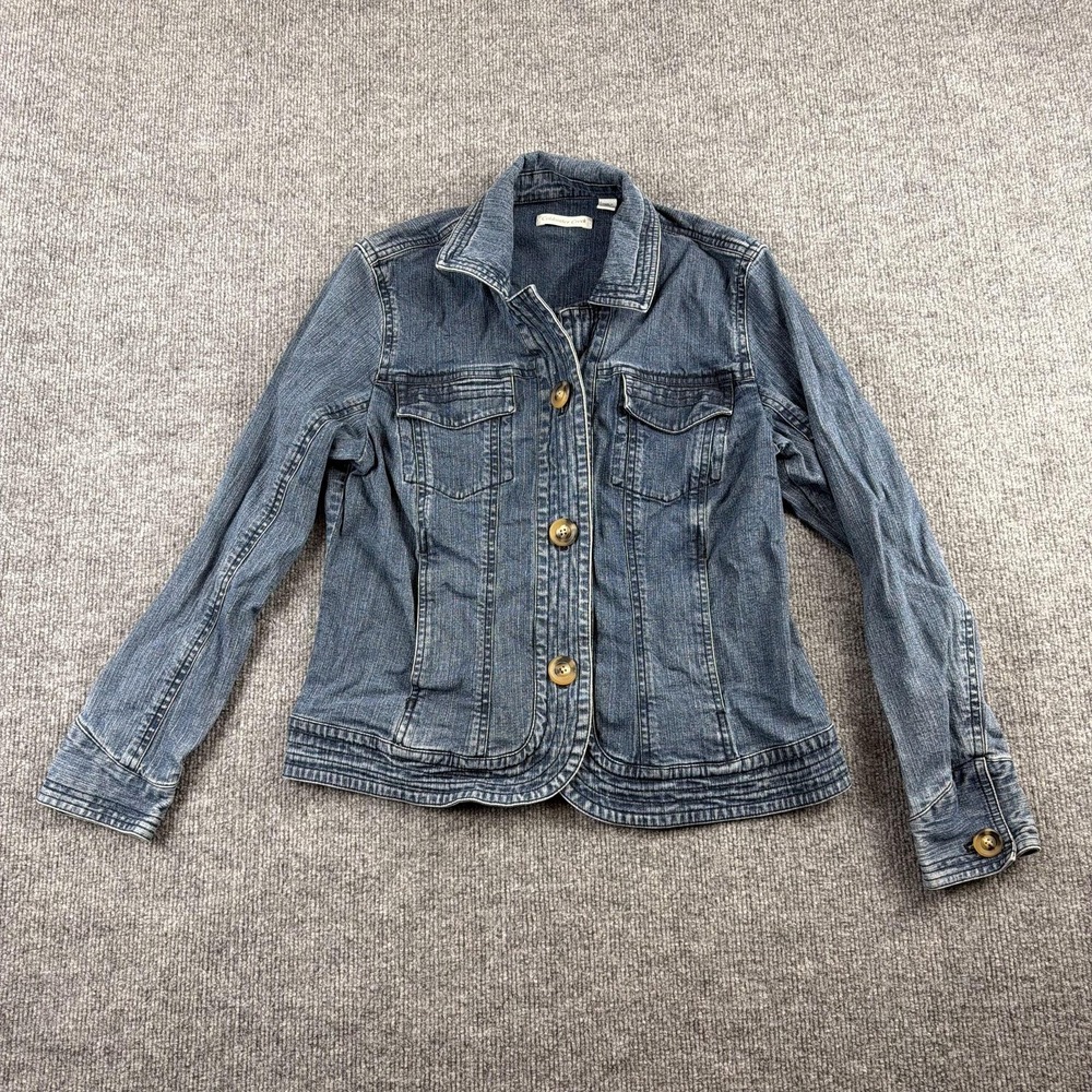 Coldwater Creek Jacket Womens Petite P10 Blue Denim Jean Button Front Trucker